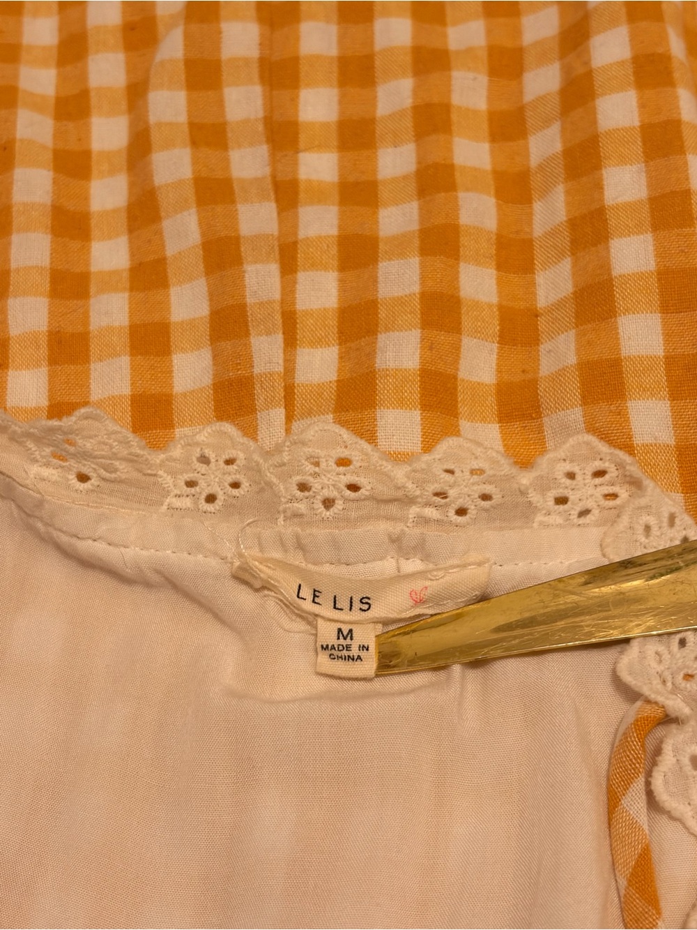 Vintage Yellow Gingham Button-Front Strappy Sundress with Lace Trim - Picture 7 of 8